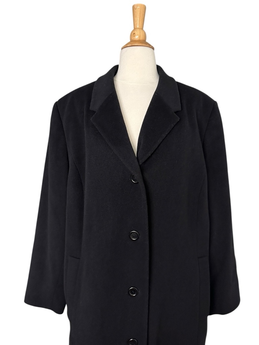 L.L.Bean Wool Cashmere Overcoat Black Long Minimalist Classic Quiet Luxury 2X - Picture 4 of 15